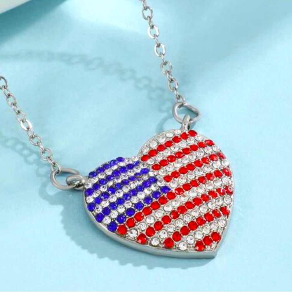 Cubic Zirconia American Flag Necklace
